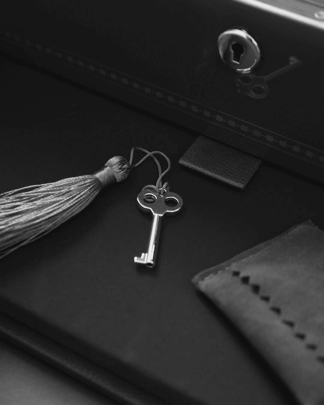 Keychain detail on velvet