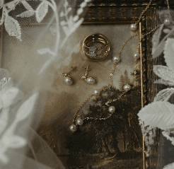 Jewelry reflected behind lace